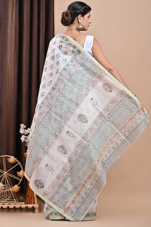 Designer Hand Block Print Chanderi Silk Saree (CHSAR15)
